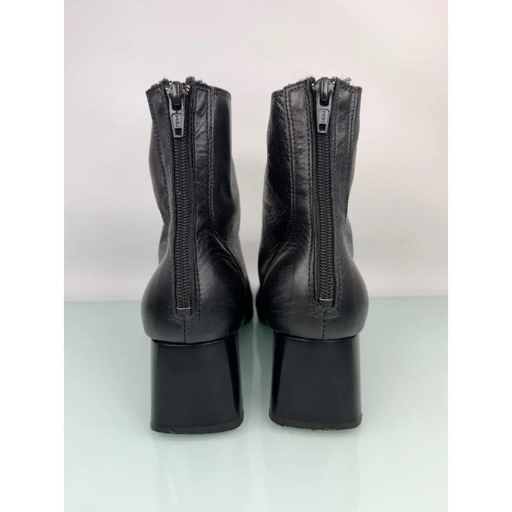 MNG Mango Black Leather Square Toe Ankle Boots Block Heel sz 38 Minimalist 90s - Picture 6 of 11